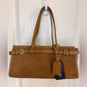 NWT Genuine Suede Leather Tan shoulder bag.